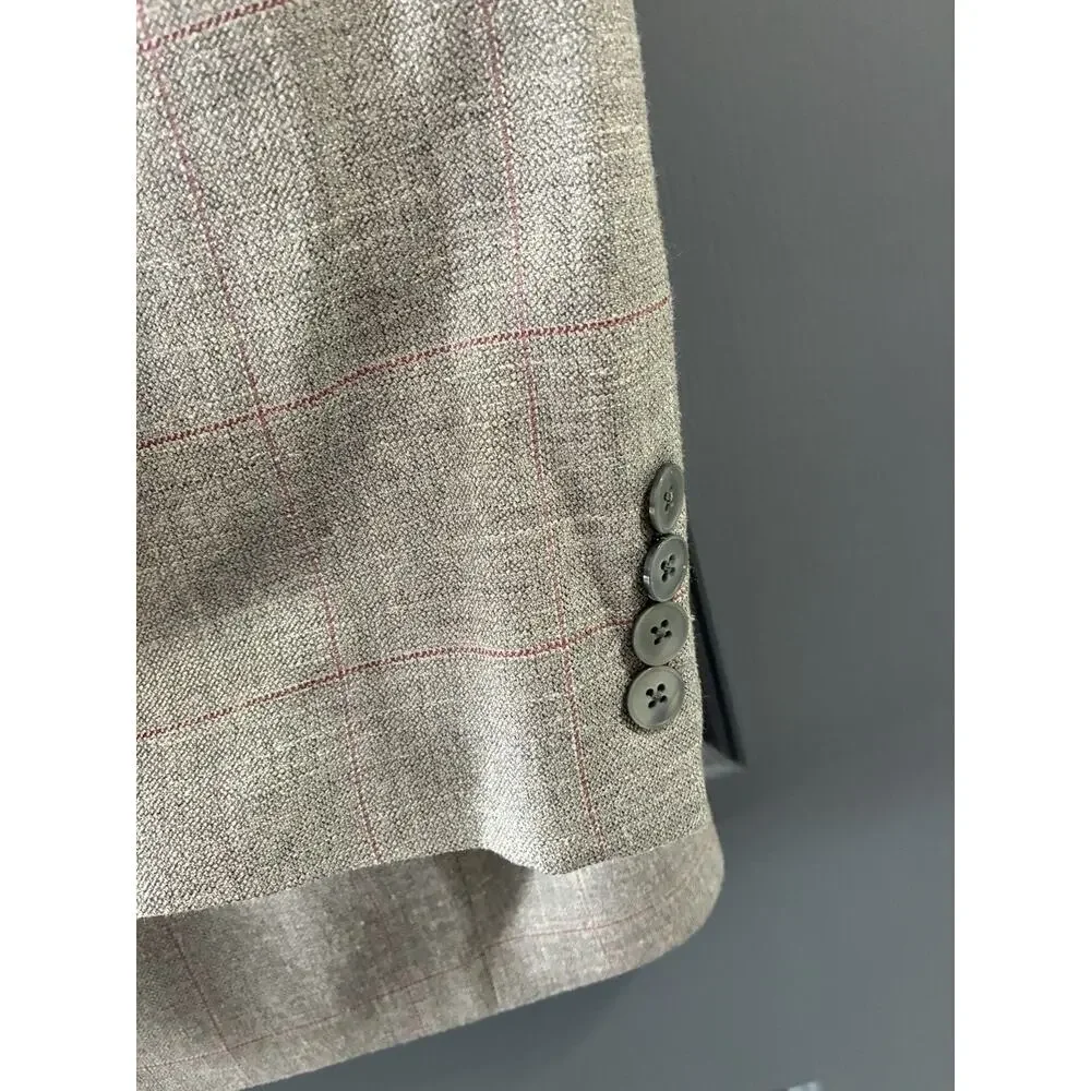 Lauren Ralph Lauren Grey Maroon Glen Plaid Silk Linen Wool Blazer Mens 48R